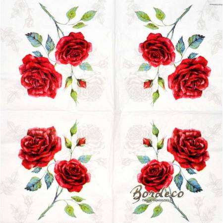 Serwetka decoupage firmy AMBIENTE róże czerwone 25x25cm